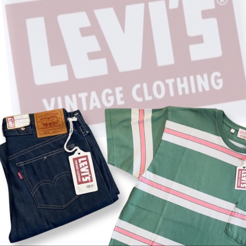 Levi’s Vintage Clothing 1940’s Split Hem Striped T-Shirt Pink/Green - Picture 7 of 16